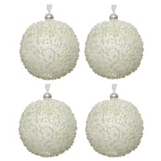 OFFERTA 4 PALLINE DI NATALE FIOCCO DI NEVE CON PERLINE BIANCO LANA 8CM
