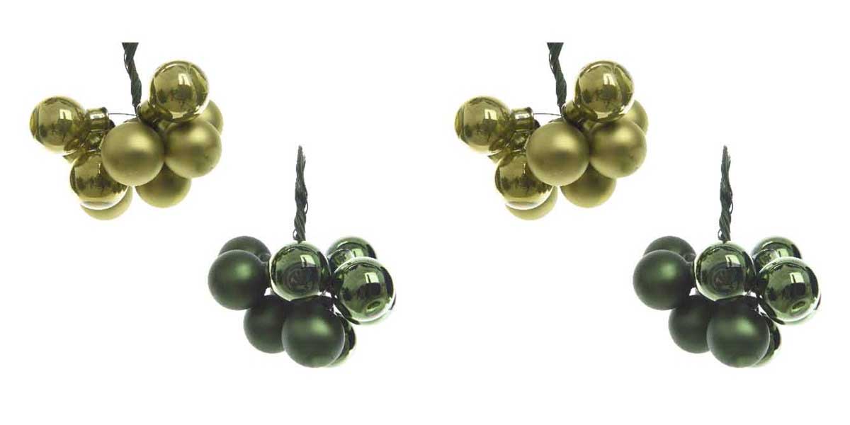OFFERTA 4 GHIRLANDINE ASSORTITE CON PALLINE ATTACCATE VERDI PINO / OLIVA DIAM.2CM