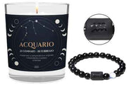 CANDELA CON SEGNO ZODIACALE ACQUARIO CON BRACCIALE NERO ASTRO ACQUARIO