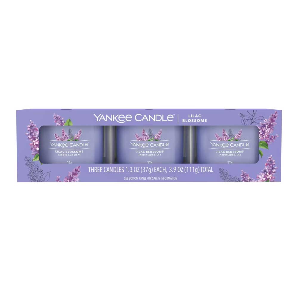 CONFEZIONE REGALO CON 3 CANDELE VOTIVE IN VETRO LILAC BLOSSOMS