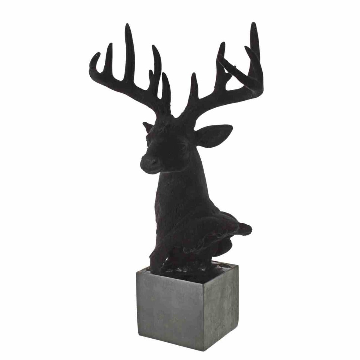 BUSTO CERVO FLOCCATO NERO 26X14X43CM