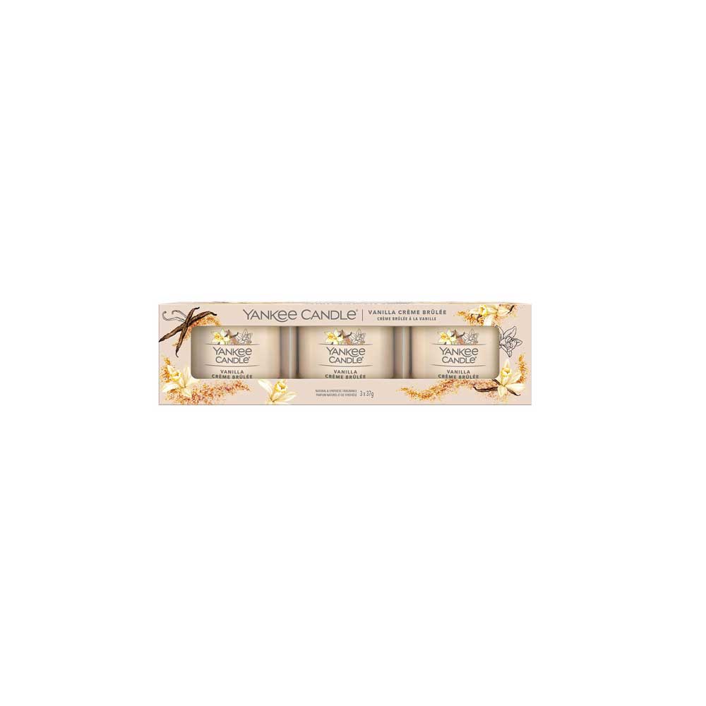 3 CANDELE PROFUMATE VOTIVE IN VETRO VANILLA CREME BRULEE