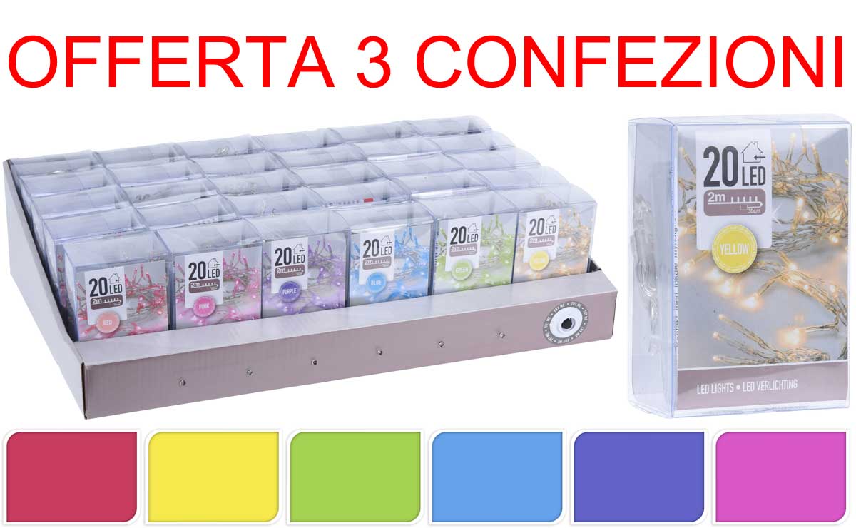 OFFERTA 3 CONFEZIONI 20 MICROLED LINEARI 6 COLORI ASSORTITI A BATTERIA