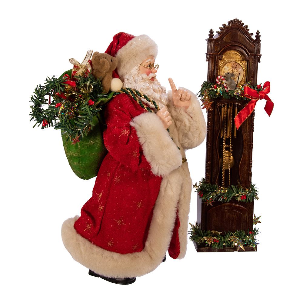 BABBO NATALE CON OROLOGIO A PENDOLO 31 CM IN RESINA