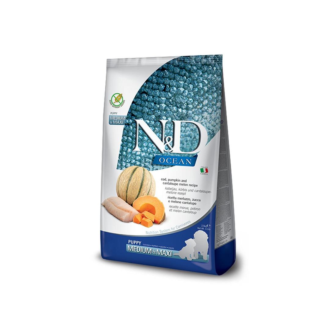 CROCCHETTE CANI N&D OCEAN MEDIUM&MAXI PUPPY ZUCCA MERLUZZO E MELONE 2,5KG