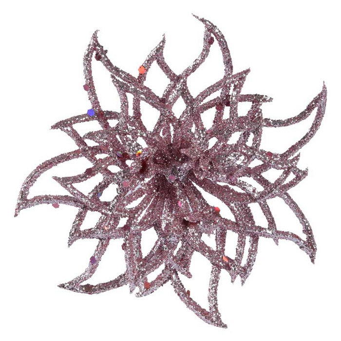 FERMAGLIO A FORMA DI FIORE, ROSA GLITTERATO, H5XØ13,5CM