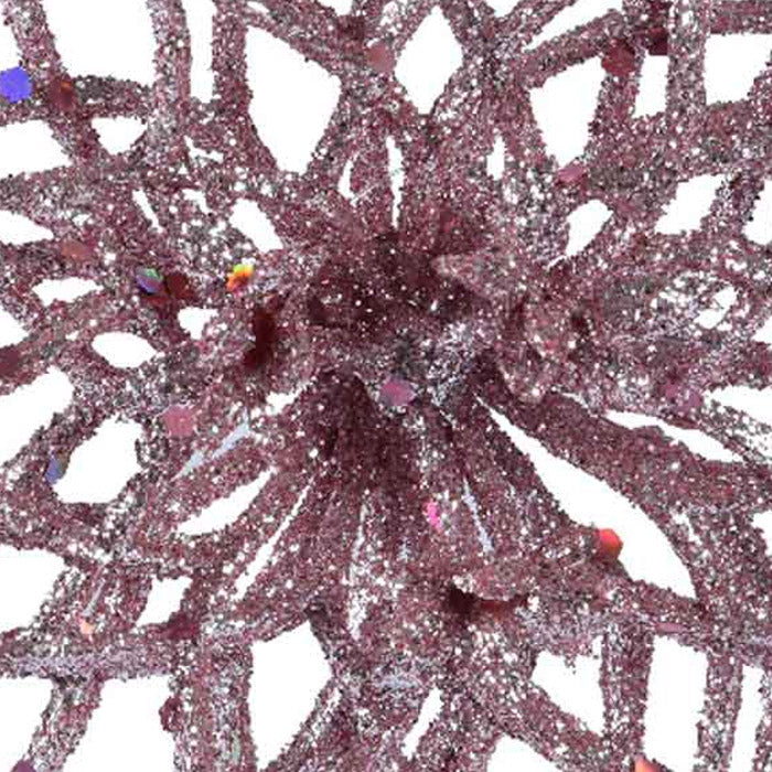 FERMAGLIO A FORMA DI FIORE, ROSA GLITTERATO, H5XØ13,5CM