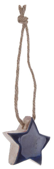 PENDAGLIO STELLA BLU IN LEGNO 5CM