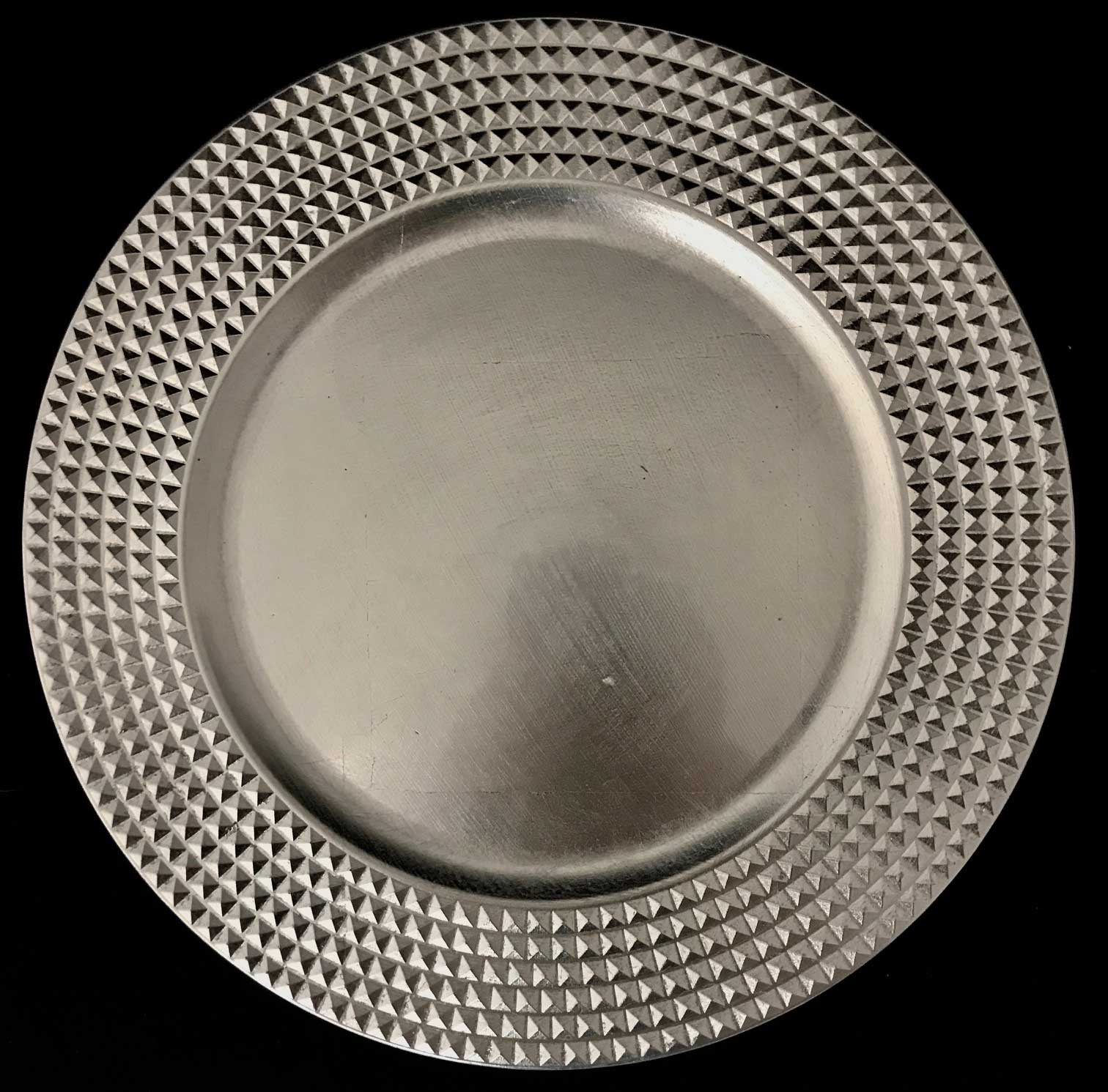 6 SOTTOPIATTI CIRCOLARI EFFETTO BORCHIE ARGENTO 33CM