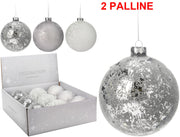 OFFERTA 2 PALLINE ARGENTATE 10CM CON DECORAZIONI ASSORTITE