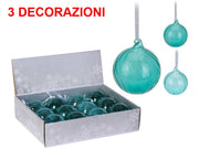 OFFERTA 3 PALLINE IN VETRO 8CM AZZURRE