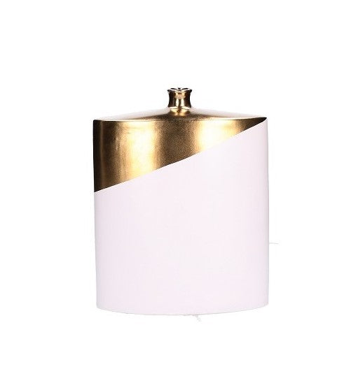 FIASCHETTA DECORATIVA BASSA OBLIQUAMENTE  IN CERAMICA BIANCA E ORO "OBLIQUAMENTE"