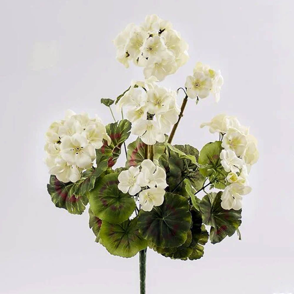 FIORE ARTIFICIALE CESPUGLIO GERANIO H48CM AVORIO