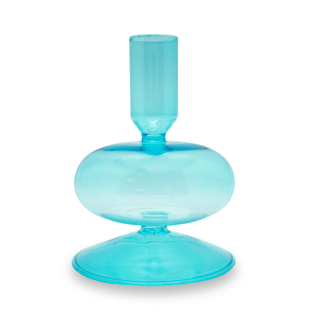 PORTACANDELE IN VETRO BOROSILICATO 12 CM CELESTE