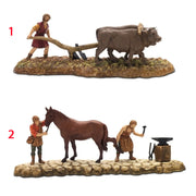 CONTADINO CON ARATRO / CON CAVALLO 6CM IN RESINA MODELLO ASSORTITO