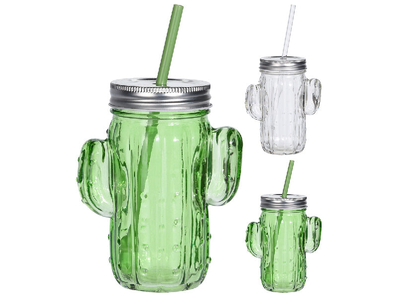 OFFERTA 3 BICCHIERI CACTUS CON CANNUCCIA 40CL ASSORTITI