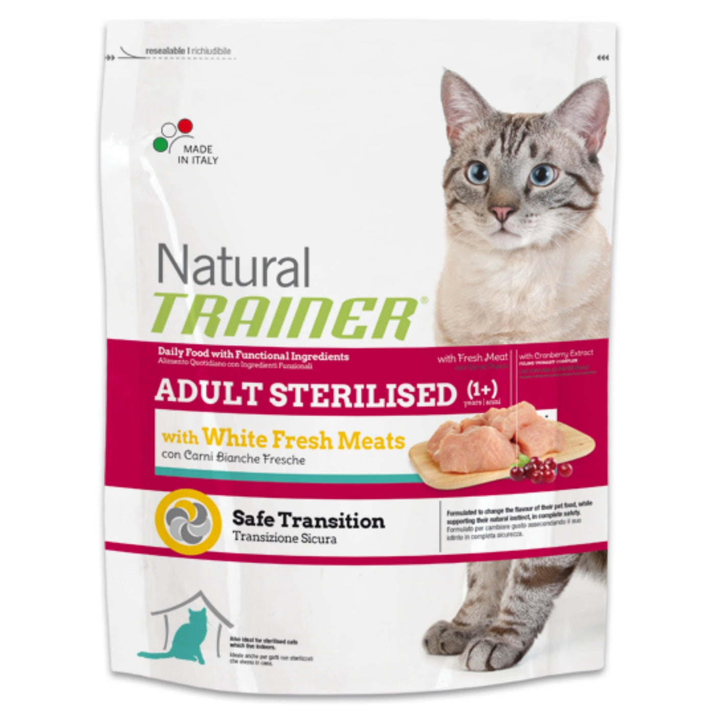 NATURAL TRAINER SACCO CROCCHETTE GATTO ADULTO STERILIZZATO 1.5 KG CARNI BIANCHE FRESCHE