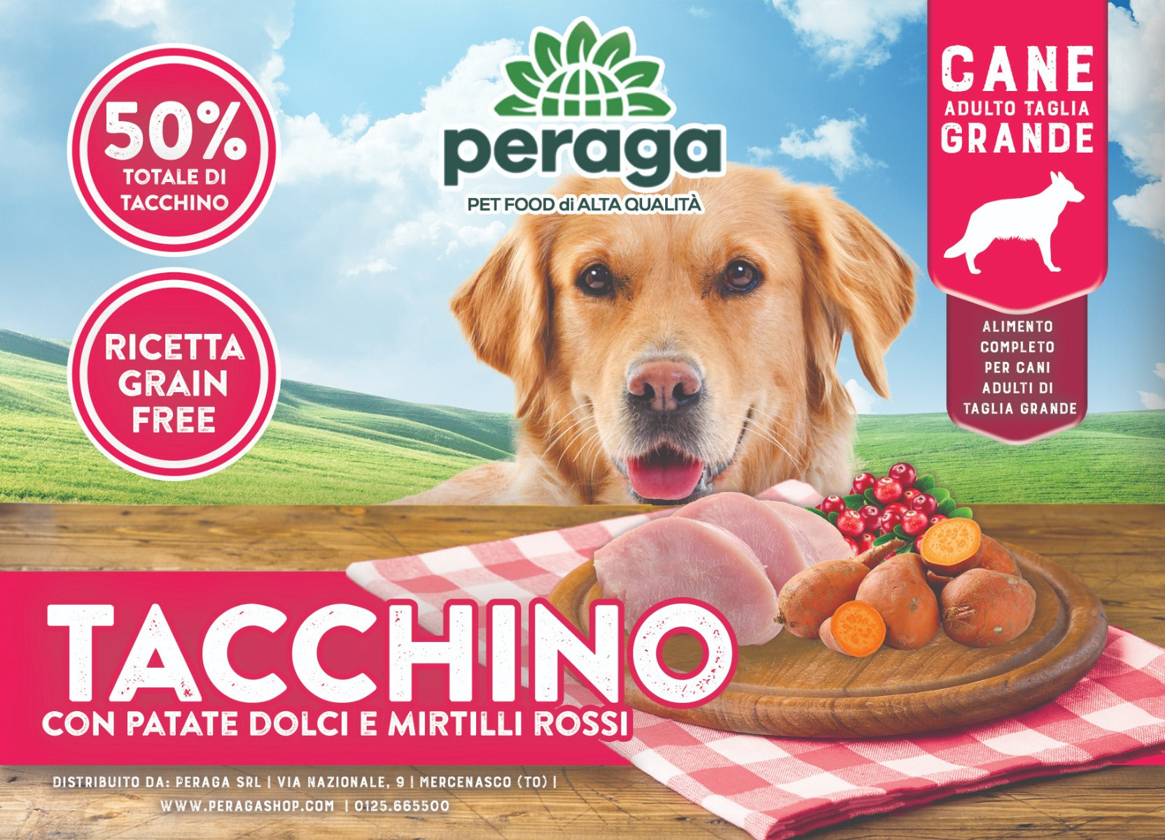 CROCCHETTE PERAGA GRAIN FREE PER CANE ADULTO TAGLIA GRANDE 2KG TACCHINO