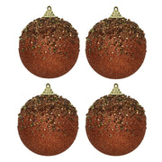 OFFERTA 4 PALLINE DI NATALE CON GLITTER E PAILLETS 8CM MARRONE
