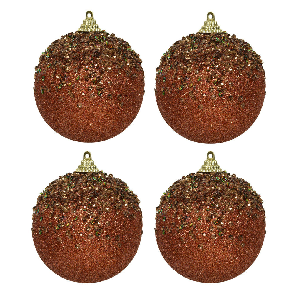 OFFERTA 4 PALLINE DI NATALE CON GLITTER E PAILLETS 8CM MARRONE