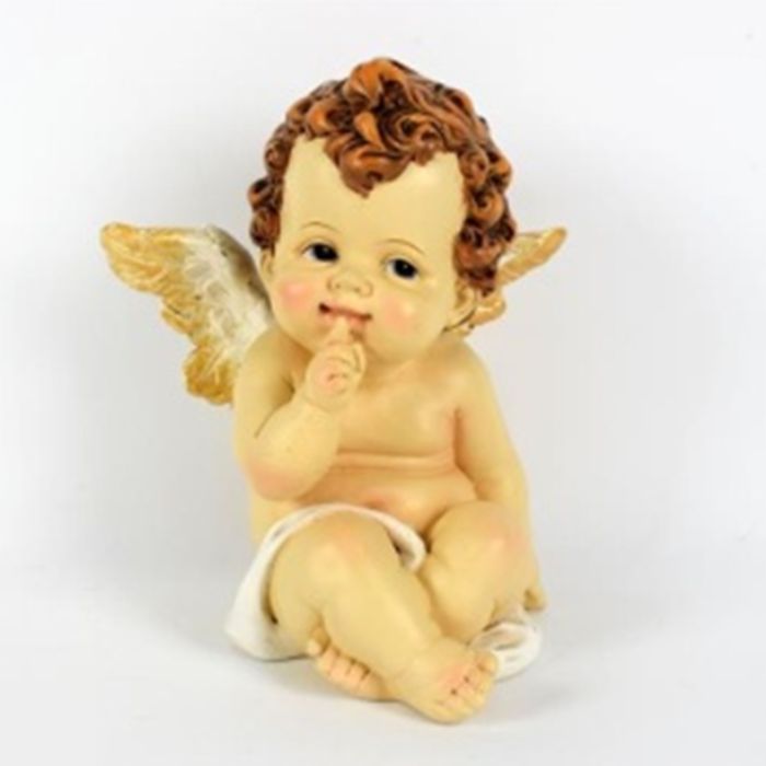 DECORAZIONE, ANGELO SEDUTO IN RESINA, 14.5CM