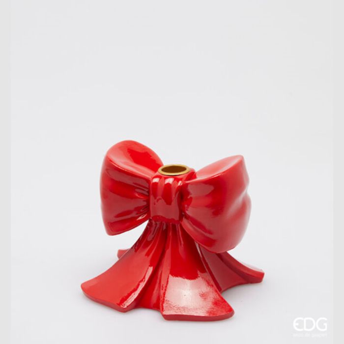 PORTA CANDELA A FORMA DI FIOCCO, 11X13X13CM, COLORE ROSSO