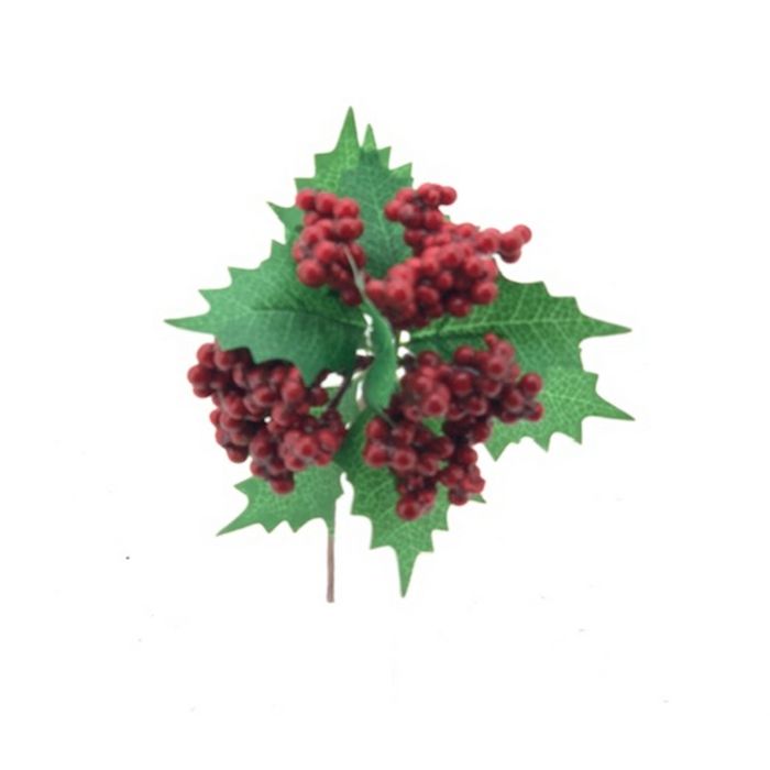DECORAZIONE NATALIZIA, RAMO CON BACCHE, H18CM