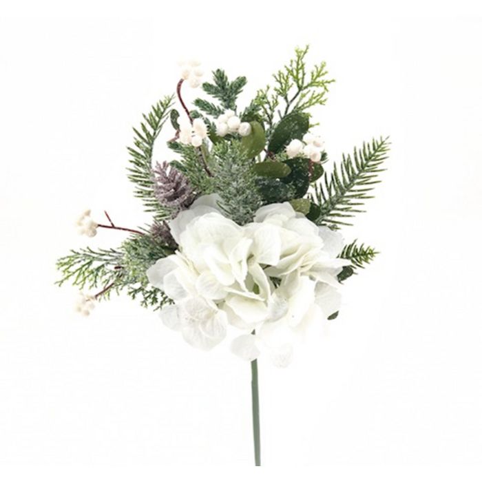 DECORAZIONE NATALIZIA, ORTENSIA BIANCA, H15.75CM