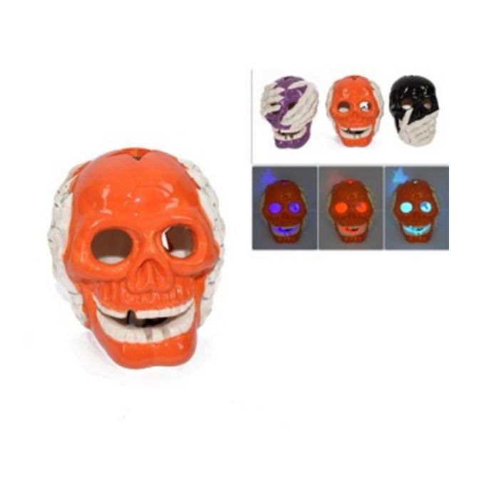 DECORAZIONE DI HALLOWEEN, TESCHIO CON LUCE A BATTERIA, 10X10CM, MODELLO ASSORTITO