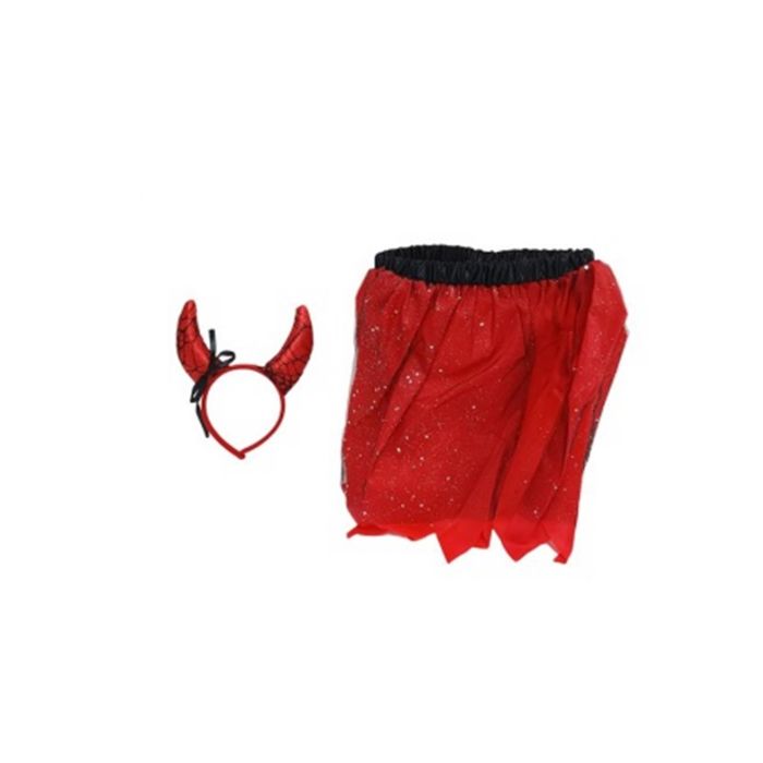 SET COSTUME DI HALLOWEEN, CERCHIETTO CON CORNA E GONNA