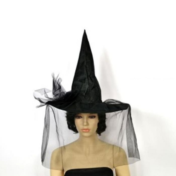 CAPPELLO DA STREGA CON VELO NERO, 37X43CM