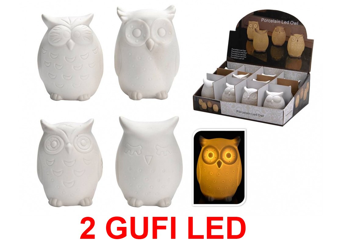OFFERTA 2 GUFI CON LED BIANCO 9CM IN CERAMICA
