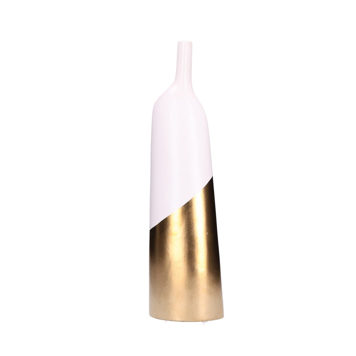 BOTTIGLIA DECORATIVA ALTA IN CERAMICA BIANCA E ORO "OBLIQUAMENTE"