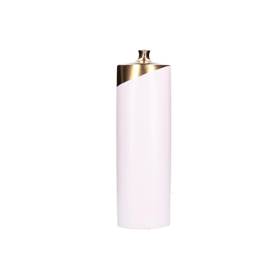 FIASCHETTA DECORATIVA ALTA OBLIQUAMENTE  IN CERAMICA BIANCA E ORO "OBLIQUAMENTE"