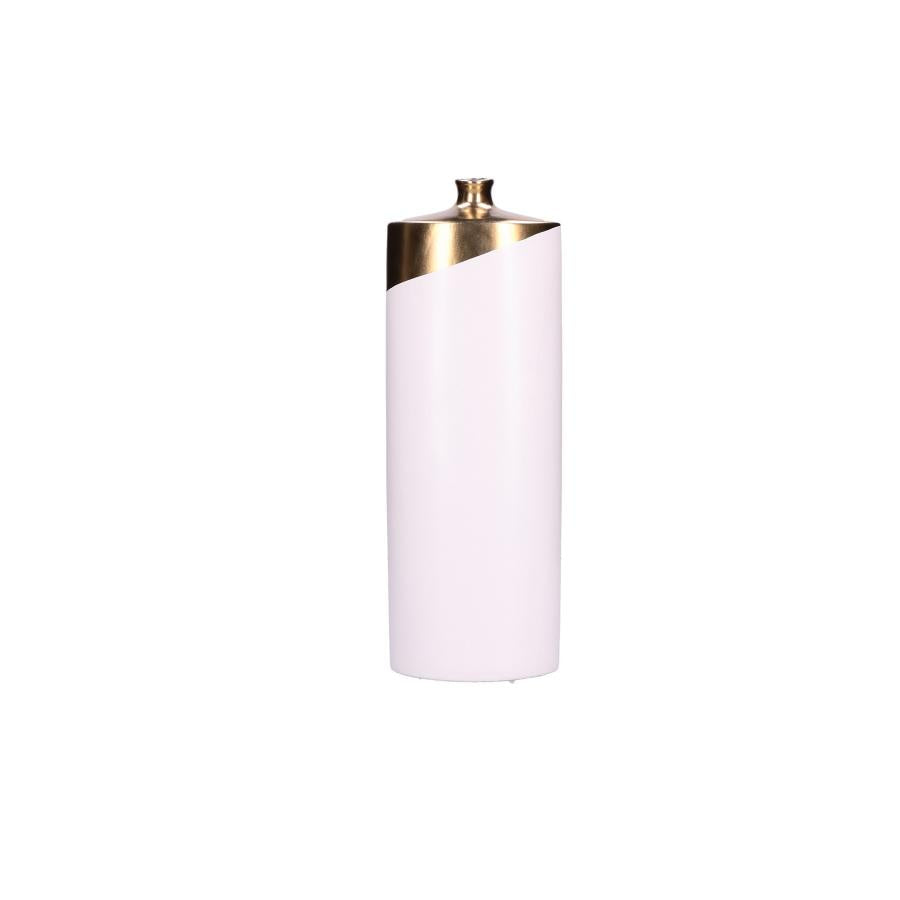 FIASCHETTA DECORATIVA MEDIA OBLIQUAMENTE  IN CERAMICA BIANCA E ORO "OBLIQUAMENTE"