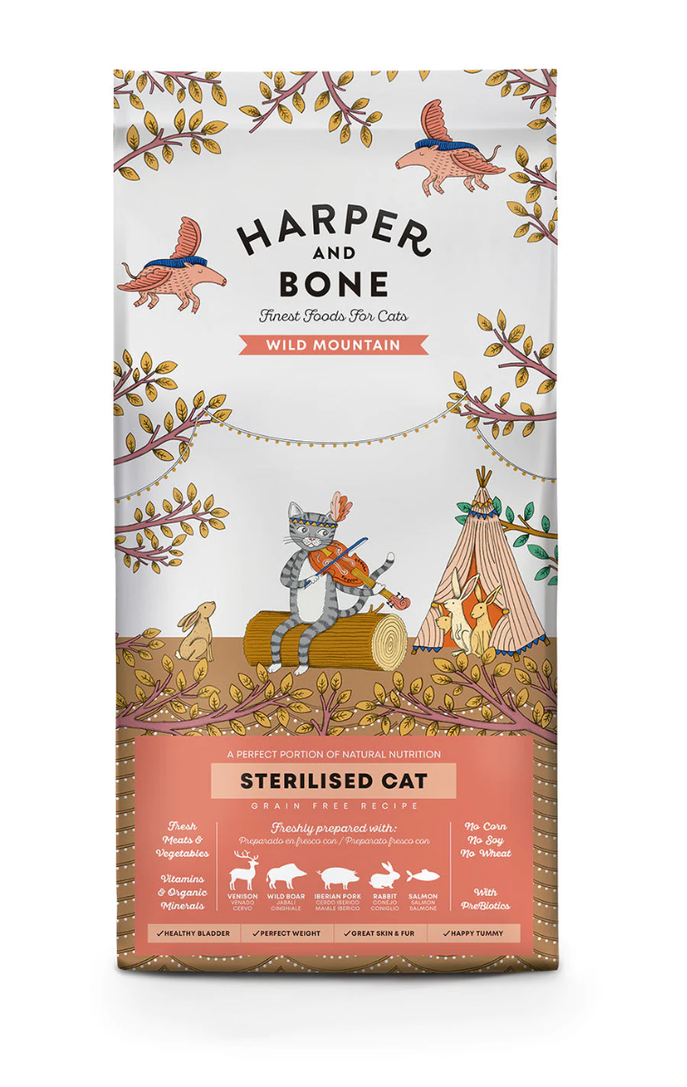 CROCCHETTE PER GATTI HARPER AND BONE CAT STERILISED WILD MOUNTAIN 2KG - CERVO, CINGHIALE, MAIALE, CONIGLIO E SALMONE