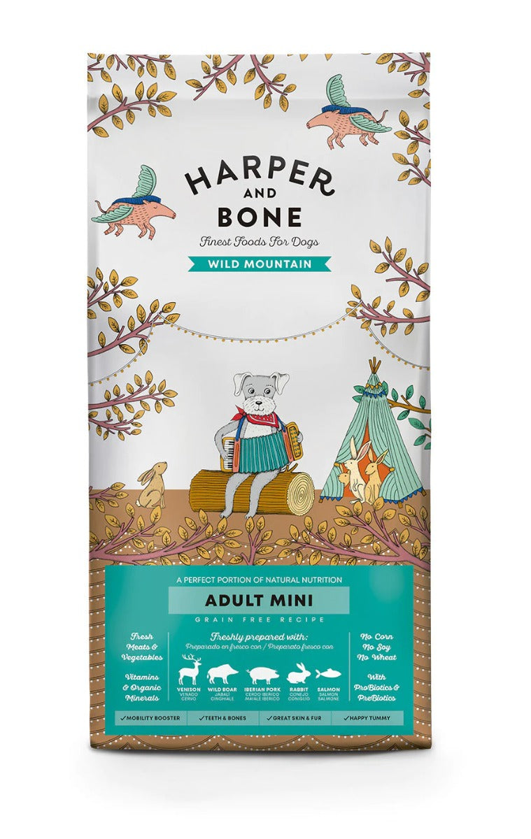 CROCCHETTE PER CANI HARPER AND BONE ADULT DOG MINI WILD MOUNTAIN 10KG - CERVO, CINGHIALE, MAIALE, CONIGLIO E SALMONE