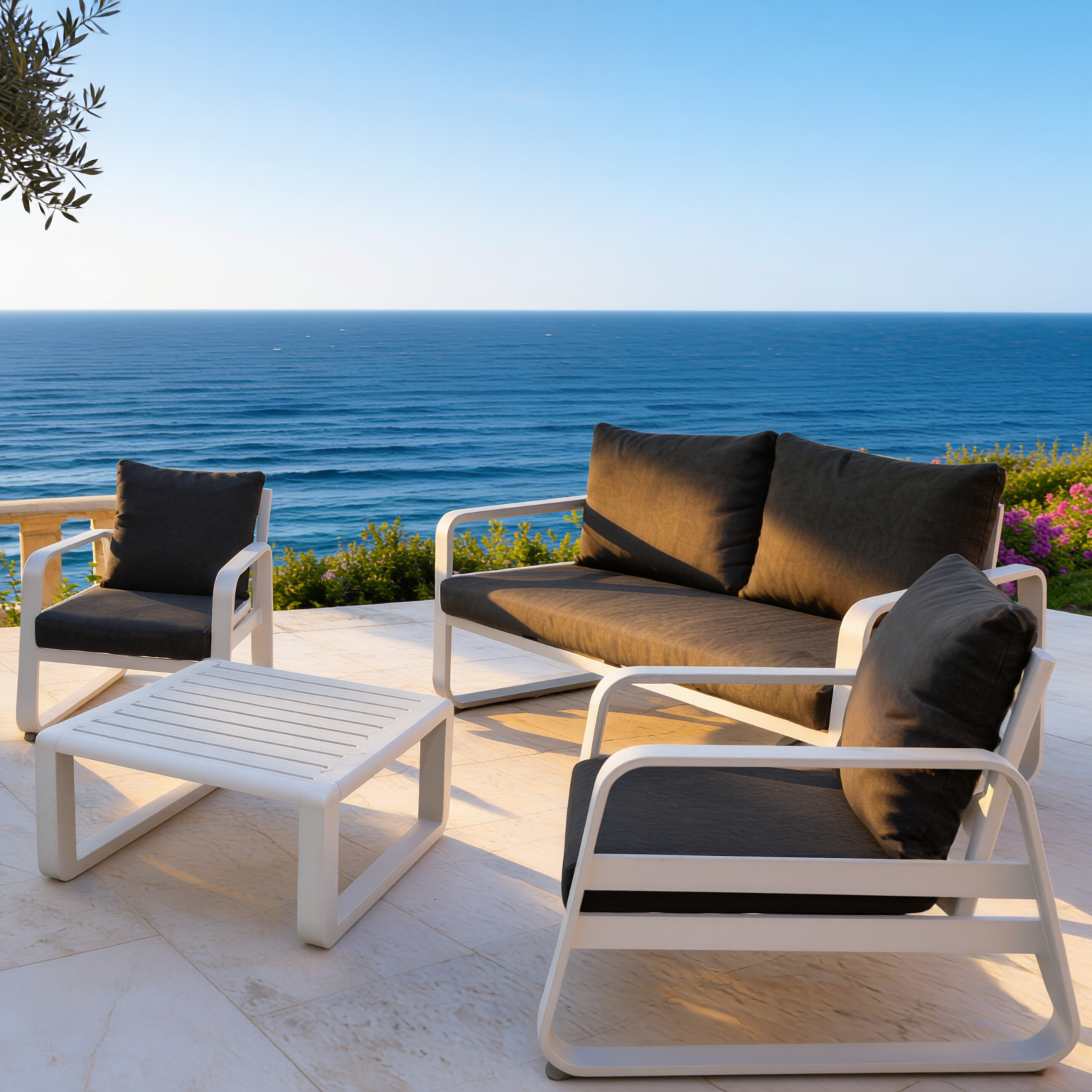 SALON DE JARDIN TONIO BLANC/GRIS