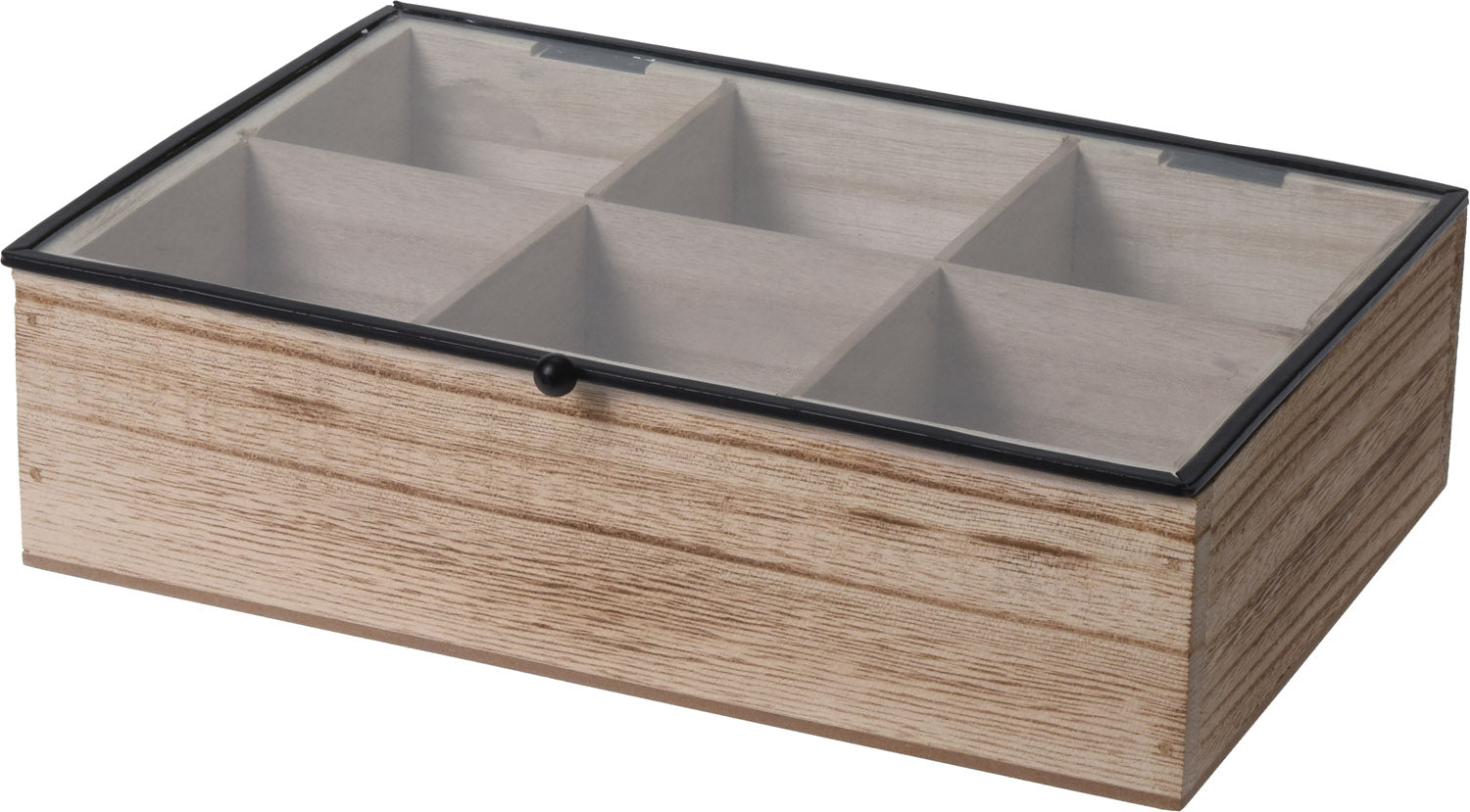 TEABOX PORTA THE CON COPERCHIO IN LEGNO-VETRO 24X16X6,5CM
