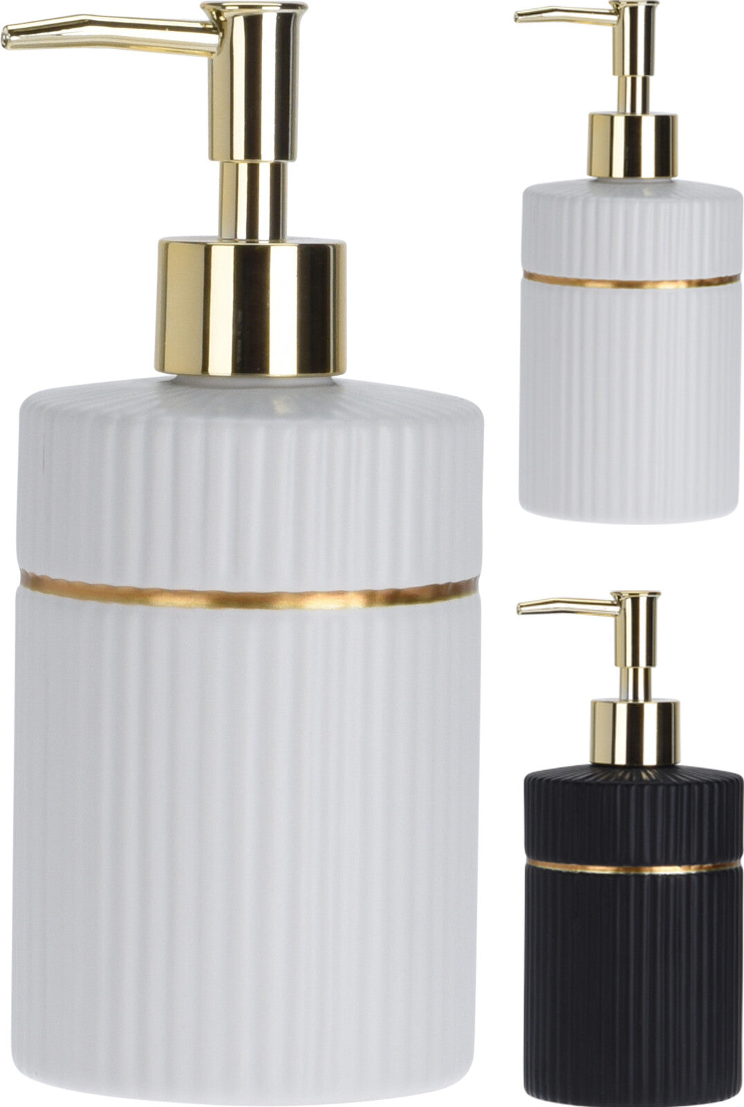 DISPENSER DI SAPONE IN RESINA BIANCO/NERO 8X18CM ASSORTITO
