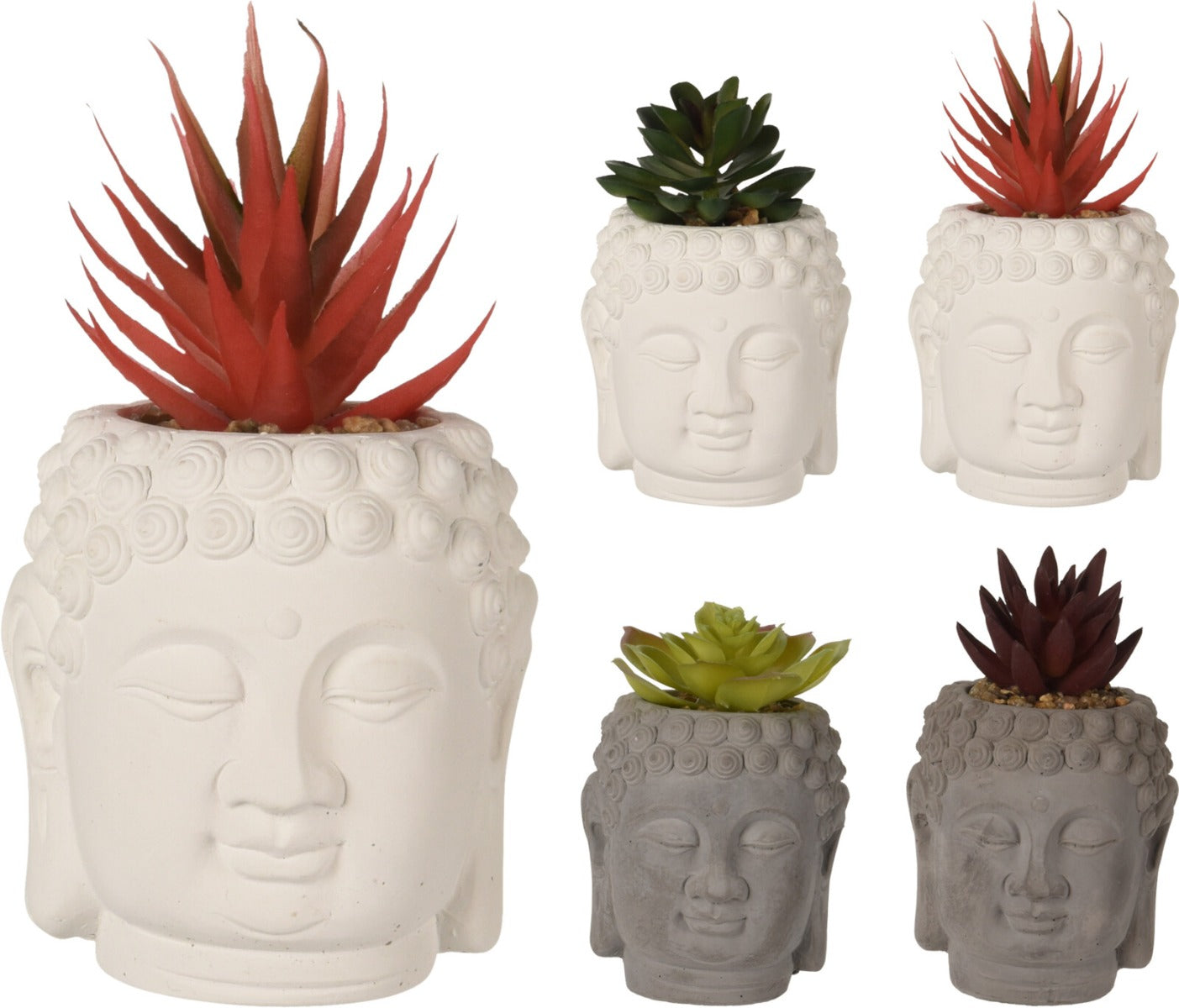 VASO BUDDA CON PIANTA ARTIFICIALE MODELLO ASSORTITO 8X13CM