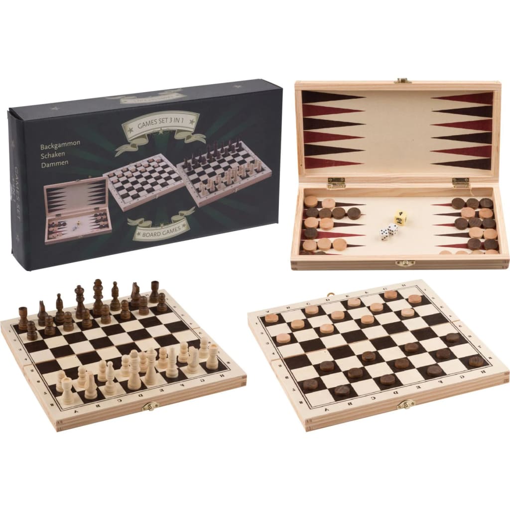 GIOCHI DA TAVOLA 3 IN 1 IN LEGNO SCACCHI BACKGAMMON E DAMA