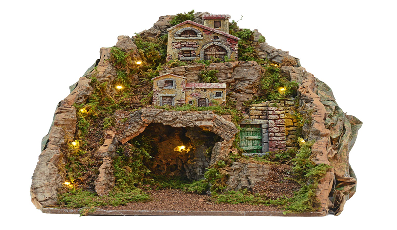 Paesaggio Presepe con Case e Luci Colori Naturali Peraga Christmas