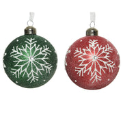 PALLINA DI NATALE VERDE/ROSSA DECORAZIONE FIOCCO DI NEVE 8CM ASSORTITA