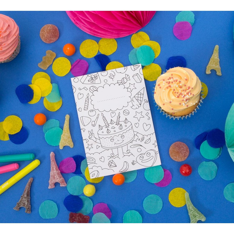 SET 8 PZ BIGLIETTI INVITO PARTY DA COLORARE