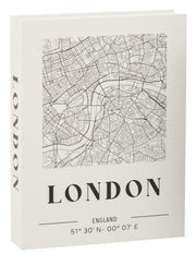 Scatola Contenitore a Libro Londra Bianco Mappa Nera