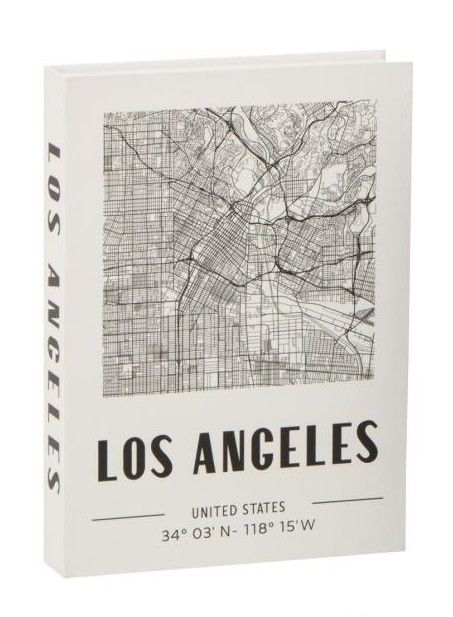 Scatola Contenitore a Libro Los Angeles Bianco Mappa Nera