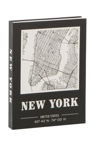 Scatola Contenitore a Libro Decorata New York Nero con Mappa