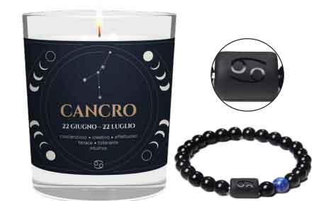 CANDELA CON SEGNO ZODIACALE CANCRO CON BRACCIALE NERO ASTRO CANCRO
