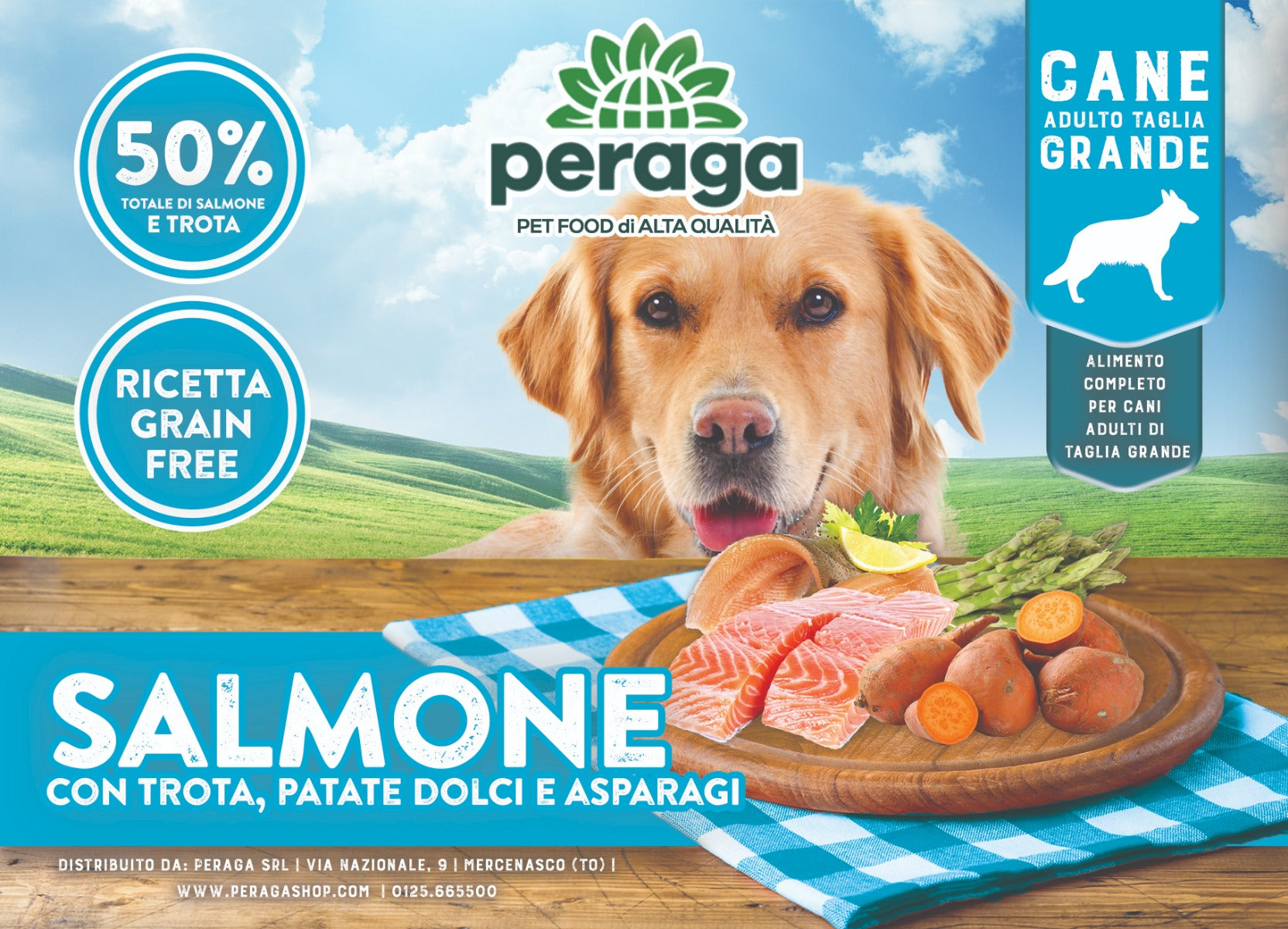 CROCCHETTE PERAGA GRAIN FREE PER CANE ADULTO TAGLIA GRANDE 12KG SALMONE